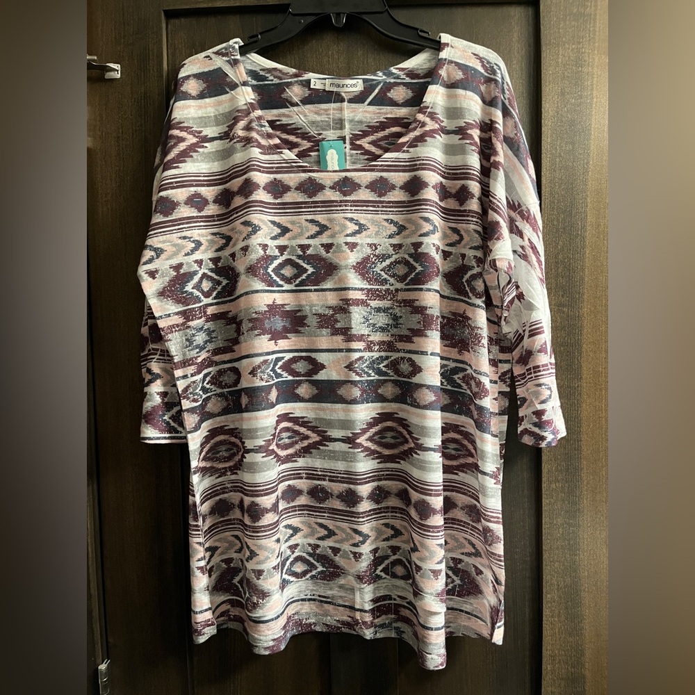 Maurices Geometric Patterned Top in Pink and Cream